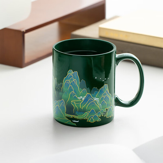 Bengong Haowu Qianli Jiangshan Ceramic Cup Warmth Sensing Color Changing Mug Star Same Style Cultural and Creative Birthday Gift Double Ninth Festival 1 piece 320ml