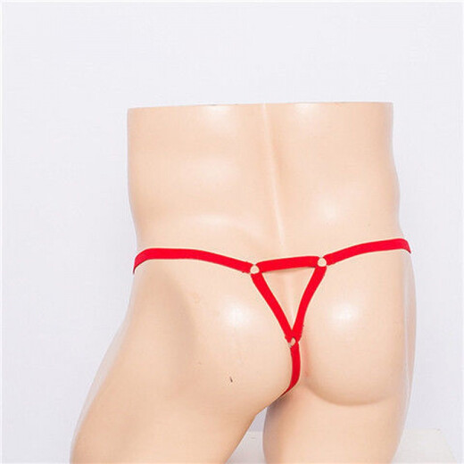 Men's thong one strap sexy transparent pouch gun bullet separation hoop tassel lace physiological underwear for men red