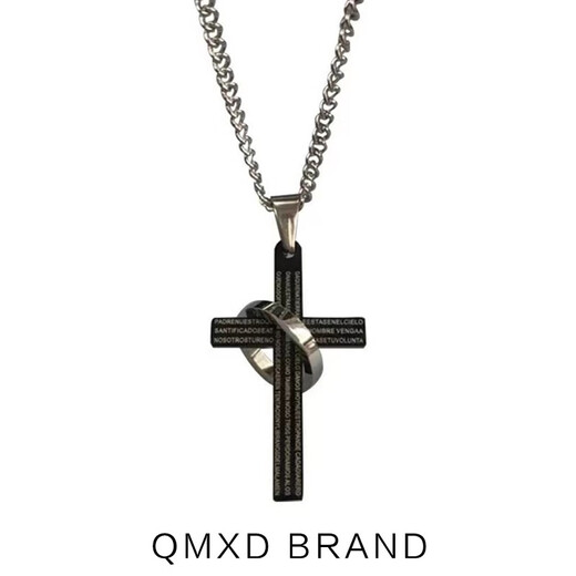QMXD cross necklace men's trendy Korean version hip-hop men's pendant titanium steel simple fashion clavicle chain versatile gift for boyfriend