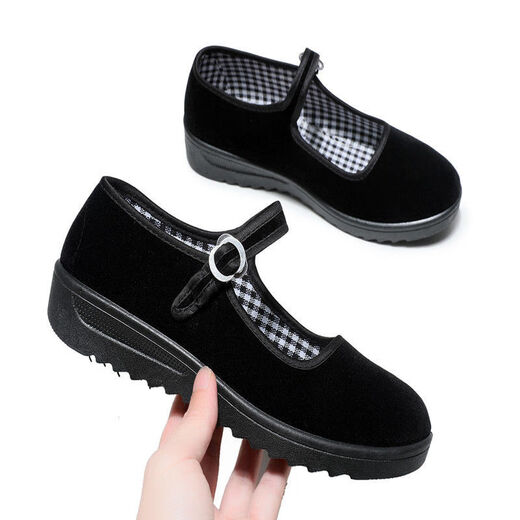 Yu Department Hotel Work Shoes Women's Black Old Beijing Cloth Shoes Soft Sole Mom's Shoes Square Dance Shoes Women's Cloth Shoes Anti-Slip Shoes 3cm Plaid Tendon Sole 36