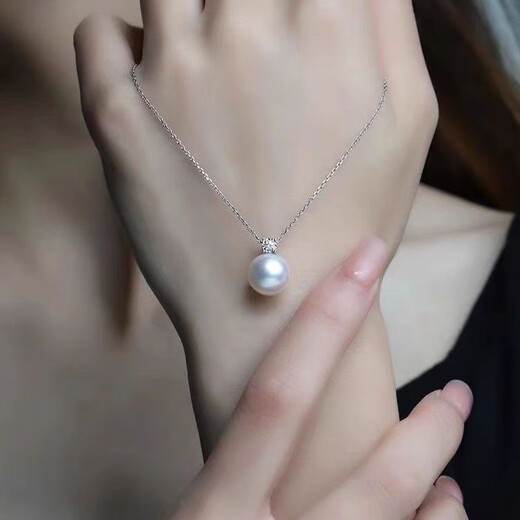 Shengbei 925 silver Princess Australian white pearl pendant for women with diamonds Princess Diana pearl clavicle chain pendant French light luxury fashion 12mm cold light Australian white temperament goddess