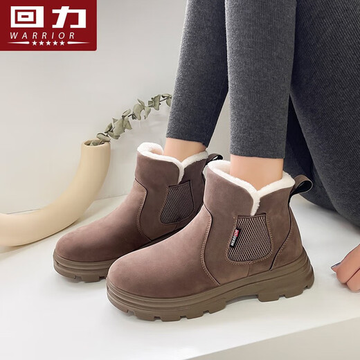 Pull back women's shoes snow boots women's winter velvet thickened warm cotton shoes camel 38