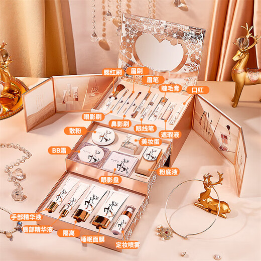 HLOFF Neujahrsgeschenk Yulu You You Make-up-Geschenkbox Kosmetik Komplettset Lippenstift Geburtstagsgeschenk für Freundin und Frau Praktisches Yulu Zhenqing High-Definition-Make-up-Box-Make-up-Set 221,8 g