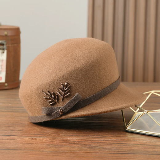 PTAH autumn and winter wool hat equestrian hat small top hat British retro ins style woolen style hat temperament knight hat camel