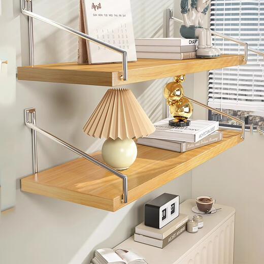 All without punching holes, wall storage rack, bedside wall-mounted partition, living room wall projector, router shelf, wall-mounted bookshelf, solid wood color 40*20 (two pieces)