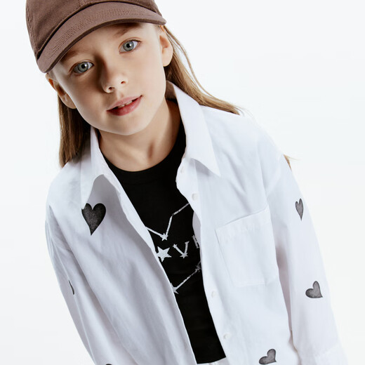 Little MO&Co. Children's clothing autumn new style girls pure cotton love long-sleeved shirt shirt KBD3SHT003 white 140 140/68
