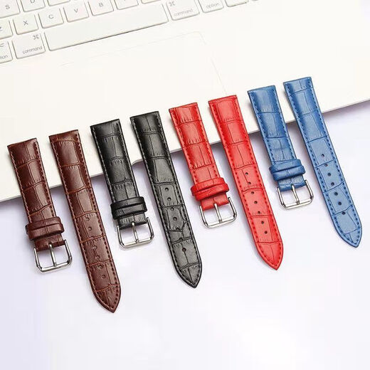 Anglang universal genuine leather watch strap for men and women with pin buckle cowhide waterproof and wear-resistant watch chain genuine leather black belt (tool and ear needle) watch strap head width men's 20mm