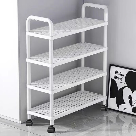 Kunfeng Dormitory Shoe Rack Home Door Multi-layer Indoor Shoe Rack Rental Corridor Simple Storage Rack Shoe Cabinet Removable Three-Layer Warm White-51cm Reinforced No Wheels