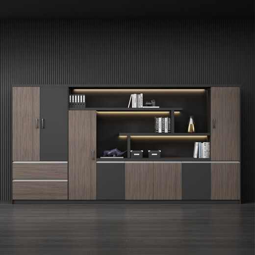 GEZHIMU Boss Desk Furniture President Desk Manager Desk Supervisor Desk Simple Office Desk and Chair Combination Executive Desk North American Walnut + Khaki 1.8m Boss Desk + 2.0m Background Cabinet + Boss Chair