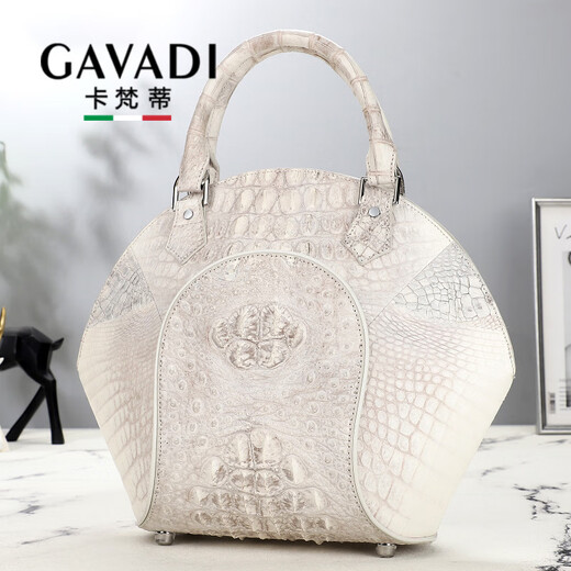 卡梵蒂 GAVADI喜马拉雅贝壳包轻奢品牌质感鳄鱼皮女包真皮大容量斜挎手提包 喜马拉雅白-小号