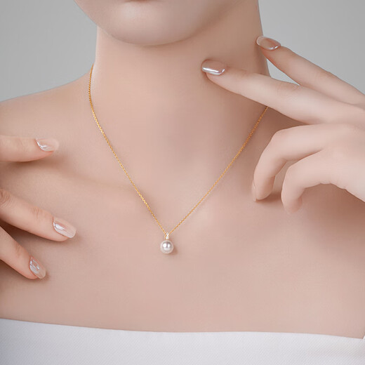 Tahitian 18K gold diamond akoya pearl pendant 7.5-8mm perfect round mirror luster seawater pearl necklace gift for women