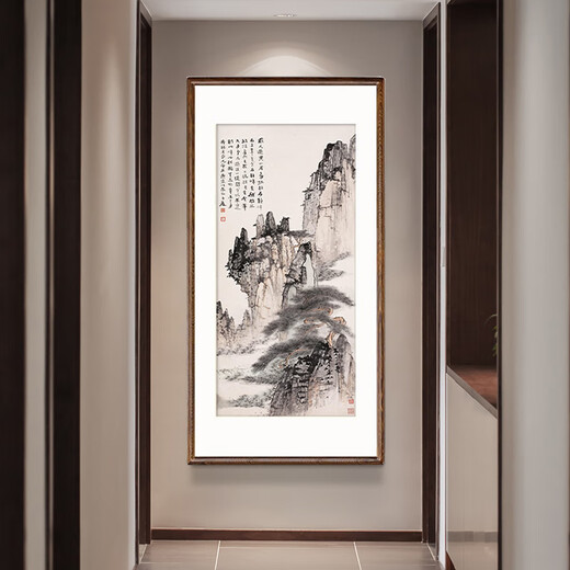 Wanyi Zhang Daqian Shishi Ruyi corridor aisle new Chinese style entrance decorative painting vertical landscape mural living room hanging painting everything goes well 83*163cm (cardboard framed, walnut color frame)