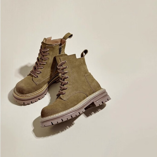 九寸阳光马丁靴女2025春秋新款复古工装西部牛仔靴厚底内增高短靴棕色户外 39码马丁靴女7孔棕色