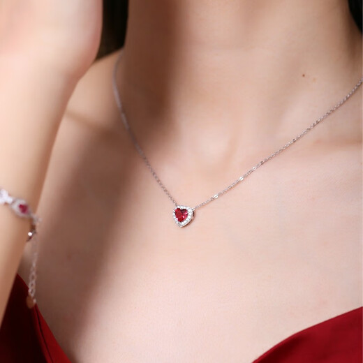 GEM STONE KING red zircon necklace 925 silver inlaid with colored gemstones heart-shaped necklace cute and playful as a Valentine's Day gift for your girlfriend