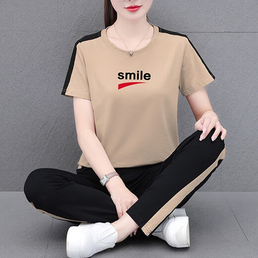 NY-EMMA Traje deportivo para mujeres de algodón de algodón de manga corta de manga corta de mediana edad.