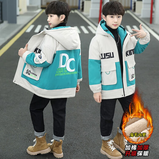 Monkey Brother Children's Clothing Boys' Jackets Mid-length Children's Jackets Autumn and Winter Style Plus Velvet Thickening 8 Winter New Style Medium and Large Children's 8 Children's Jackets Korean Style Fashionable Cardigans Trendy 10 Red 150 (recommended height is about 140CM)