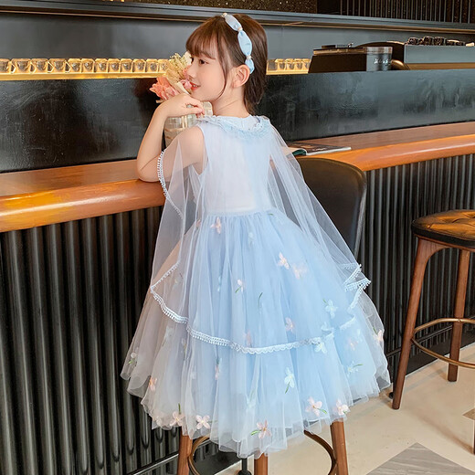 Anneyol Snow White Skirt Frozen Girls Summer Dress Medium-Grand Children's Baby Spring and Autumn Puffy Gauze Skirt A841 Blue 120
