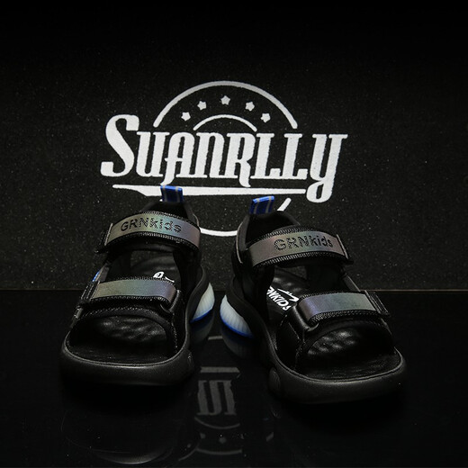 Guireniao children's sandals summer new boys' beach shoes children's soft bottom baby anti-slip soft bottom black and blue 37 (inner length 23.3/foot length 22.8)