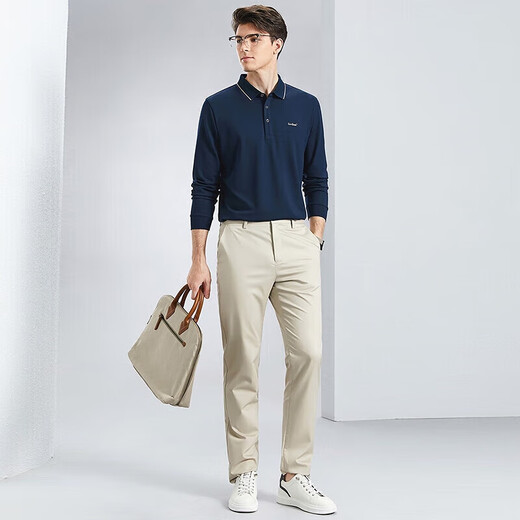 SEVEN high elastic men's long-sleeved polo shirt men's spring casual business lapel top