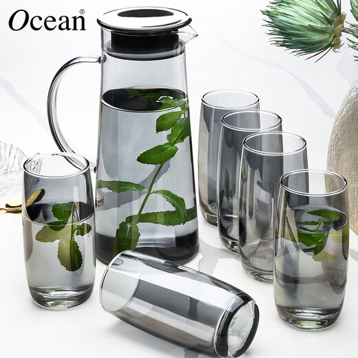 Ouxin imported from Thailand glass cold kettle water cup set household light luxury gray high temperature resistant cup holder