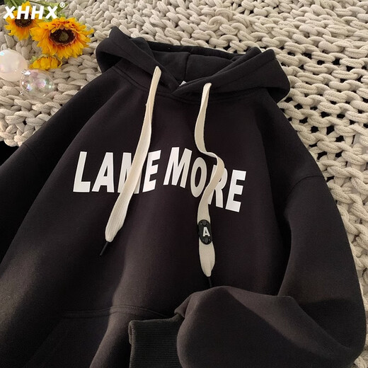 Woodpecker Sweatshirt Men's 2025 Autumn and Winter Heavy Thick Fashion Hooded Sweatshirt Men's Teenagers Versatile Sweatshirt Top Men Black Velvet XL 120-140Jin Jin equals 0.5 kg