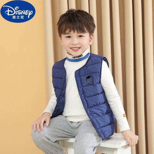 Disney children's cotton vest for men and women, baby cotton vest, autumn and winter new style, thickened cotton vest for small and medium-sized children, dark blue 120 (recommended height 100-110)