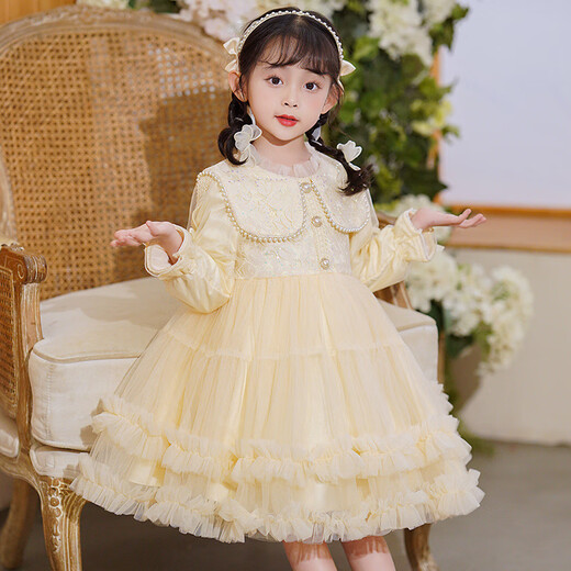 LUOBOBEIBEI girls' dress piano New Year's greetings autumn and winter style little girl dress beige 120