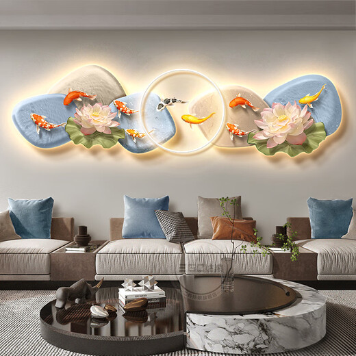 Mi ling jiuyu imagen sala de estar sofá fondo decoración de la pared luz luz de altura de lujo de lujo para correr y colgar nueva pared china jiuyu tocando una luz cálida luz de luz de luz de luz 12035 cm UV acrílico tallado V Luxury V V v v