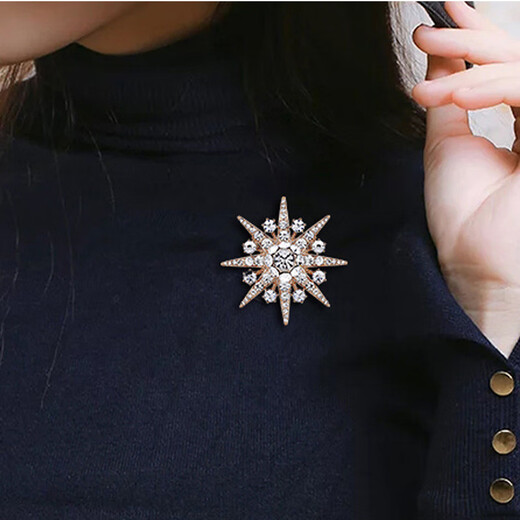 Sili anti-exposure corsage Korean style suit eight-pointed star men's brooch personalized light luxury accessories pin silver sparkling diamond eight-pointed star
