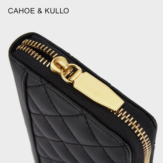 CAHOE KULLO official cowhide wallet women's long new style 2025 clutch bag women's card bag multi-card slot coin purse wallet black-CK women's bag birthday gift for girlfriend