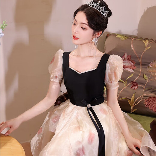 Li Baixin adult ceremony light evening dress for girls light luxury niche high-end French high-end banquet small people can wear daily black S recommended 85-90 Jin Jin equals 0.5 kg