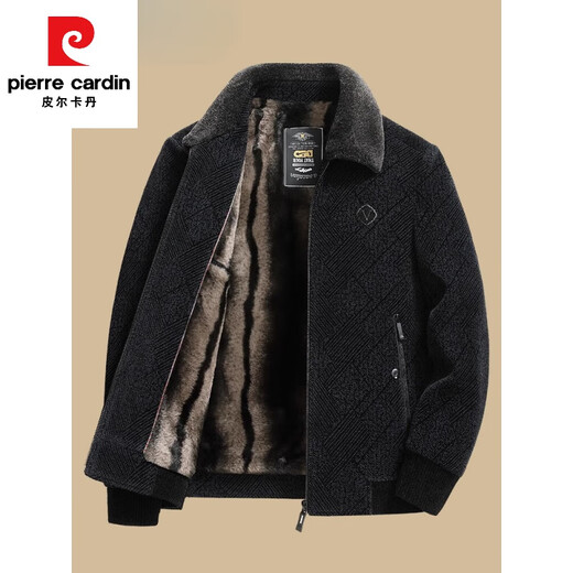 皮尔卡丹（pierre cardin）中年男士棉衣冬季中老年男装加绒加厚毛呢外套爸爸冬装棉服男 藏青色 180 适合115-130斤