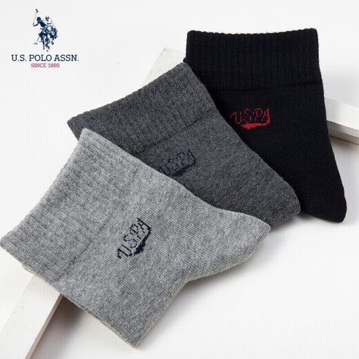 U.S.POLOASSN. United States Polo Association Socks Men's Mid-calf Cotton Socks Three Pairs Solid Color Basic Socks Gift Box 5195123011 Mixed Color Pack One Size