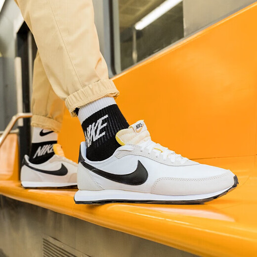 Nike Freizeitschuhe Herren Frühjahr neue WAFFLE DEBUT dämpfende Low-Top-Leichtsportschuhe DH1349-100 Schwarz/Weiß/Hellgrau 43