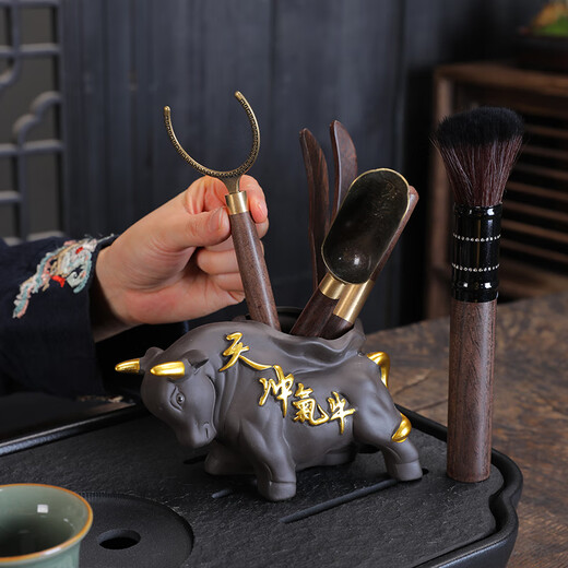 Yunhua Tea Ceremony Six Gentlemen Set Black Sandalwood Tea Needle Tea Spoon Tea Clip Kung Fu Tea Set Accessories 6-piece Set of Tea Making Tools Six Gentlemen of the Soaring Tea Ceremony + Pixiu Tea Pet