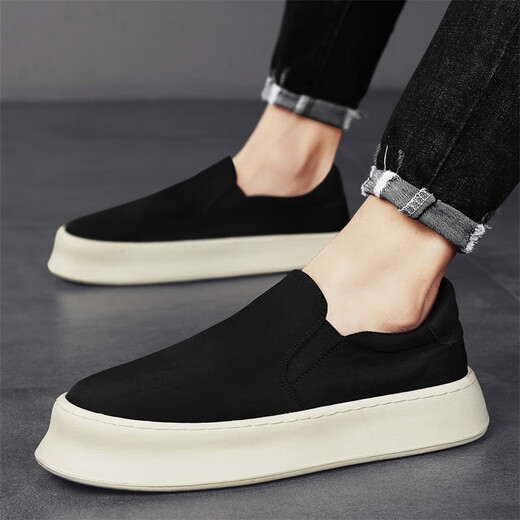 dkcci老北京布鞋男夏季透气冰丝软底休闲板鞋一脚蹬工作防滑黑色帆布鞋 黑色 26 (260mm) 42