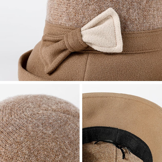 SOMUBAY (SOMUBAY) mother's hat women's autumn and winter woolen warm retro hat Western style elegant basin hat Hepburn style fisherman hat caramel color one size adjustable (56-58CM)