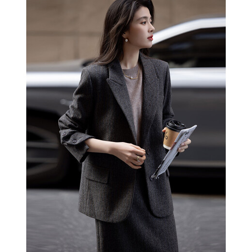 Demana low saturation work wear winter quiet luxury business commuting containing sheep wool warm suit jacket women's short style