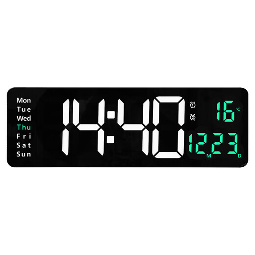 
CLCEY 16-inch large screen function display clock Nordic digital clock simple living room wall clock LED wall clock temperature display (13-inch) 6629 orange lamp