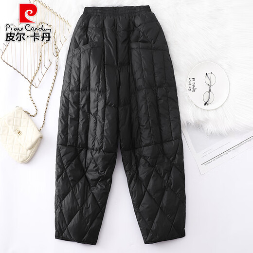 Pierre Cardin Minus 40 Degree Down Pants Women's Outerwear Plus Velvet Thickened Pants 2026 Autumn and Winter New Large Size Fat Harem Cotton Pants Black L Recommended 115-130 Jin Jin equals 0.5 kg