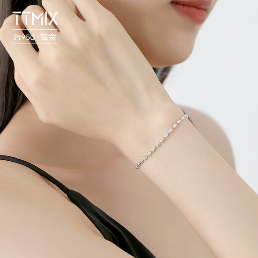 TTMIX platinum pt950 bracelet for women, light luxury platinum double layer sparkling diamond chain bracelet for wife, double layer 5.5-5.7g 17+2cm
