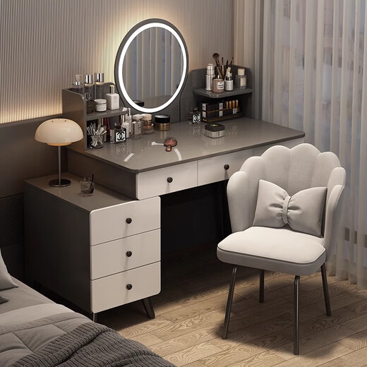 MiKe Mijia Dressing Table Bedroom Simple Modern Makeup Cabinet 2025 New Small Storage Cupboard Integrated Desk Makeup Table 5 Drawers + Mirror 80-100cm Gray