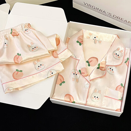 Yalu short-sleeved ice silk pajamas for women, sweet and cute 2025 summer new home clothing set for spring and autumn, can be worn outside light yellow #YX9214 M [7598]Jin[Jin equals 0.5 kg]