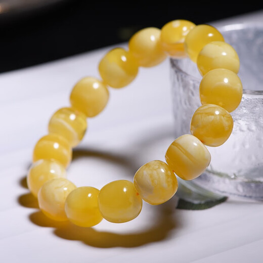 Xuanxia, with certificate, natural raw mineral beeswax old-style bead bracelet, Russian material amber single circle bracelet, men's and women's collection gift, bracelet bead diameter is about 10 mm (with certificate)