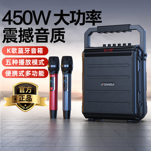 SANSUI Portable portable karaoke audio mobile belt outdoor high-power integrated KTV square dance audio small live broadcast speaker karaoke double wireless microphone stereo sound effect + dual microphone + sound card sound effect