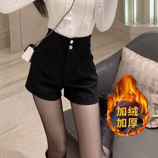 Quetong suit black shorts autumn and winter outer shorts summer versatile slimming boots and pants for small people thickened and velvet A-line bottom black autumn and winter velvet style M