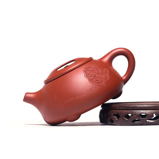 Centennial Liyong Yixing purple sand pot pure handmade raw mineral clear cement cow cover stone scoop pot Kung Fu tea set teapot 340ml