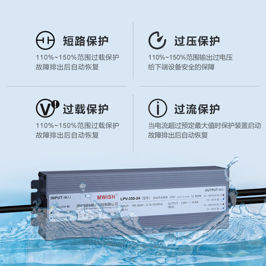 明纬led防水开关电源24V直流12V33a户外变压器200W300W400W灯带箱 LPV LPV-350-12350W-12V29A顺