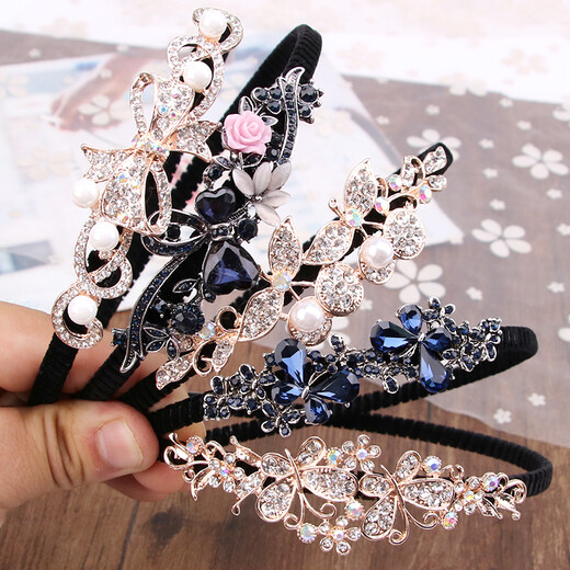 Qumeisi imitation pearl hairband for women, simple Korean headwear, rhinestone bow, versatile headband for going out, bangs clip, hairpin for women, flower after flower