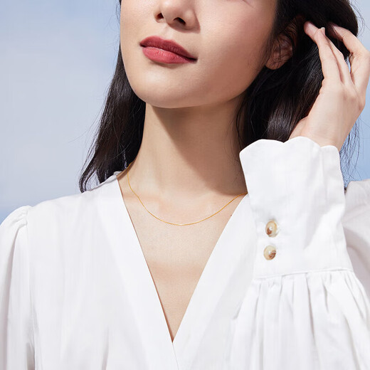 Saturday blessing 18K gold necklace cross chain color gold necklace plain chain birthday gift yellow 18K about 0.8g-40+5cm